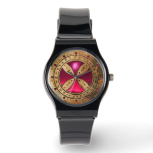 ANTIEK TEMPLAR CROSS Pink Fuchsia Gem Horloge