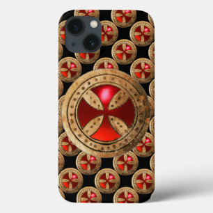 ANTIEK TEMPLAR CROSS Red Ruby Gem iPhone 13 Hoesje