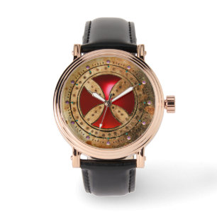 ANTIEK TEMPLAR CROSS Red Ruby Gem Horloge