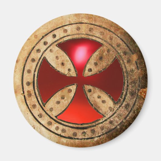 ANTIEK TEMPLAR CROSS Red Ruby Gem Magneet (Voorkant)