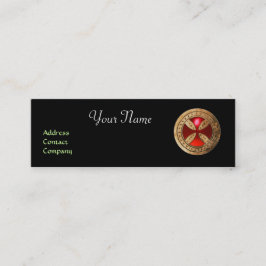ANTIEK TEMPLAR CROSS Red Ruby Gem Mini Visitekaartje