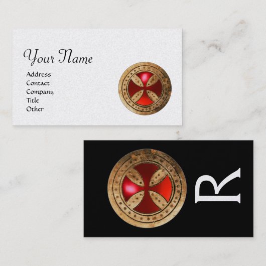 ANTIEK TEMPLAR CROSS Red Ruby Gem Monogram Pearl Visitekaartje (Voorkant / Achterkant)