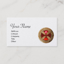 ANTIEK TEMPLAR CROSS Red Ruby Gem Monogram Pearl Visitekaartje