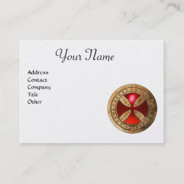 ANTIEK TEMPLAR CROSS Red Ruby Gem Monogram Pearl Visitekaartje
