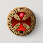 ANTIEK TEMPLAR CROSS Red Ruby Gem Ronde Button 5,7 Cm (Voorkant)