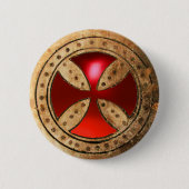 ANTIEK TEMPLAR CROSS Red Ruby Gem Ronde Button 5,7 Cm (Voorkant)