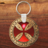 ANTIEK TEMPLAR CROSS Red Ruby Gem Sleutelhanger (Achterkant)