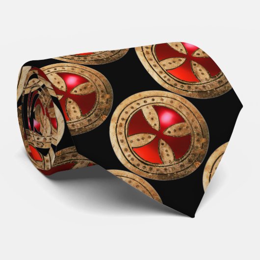 ANTIEK TEMPLAR CROSS Red Ruby Gem Stropdas (Opgerold)