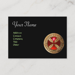 ANTIEK TEMPLAR CROSS Red Ruby Gem Visitekaartje