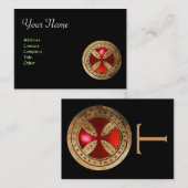 ANTIEK TEMPLAR CROSS Red Ruby Gem Visitekaartje (Voorkant / Achterkant)