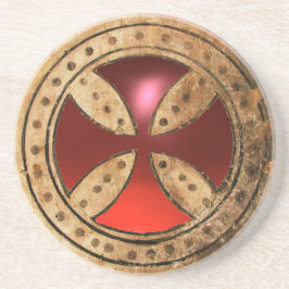 ANTIEK TEMPLAR CROSS Red Ruby Gem Zandsteen Onderzetter