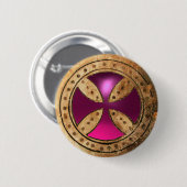 ANTIEK TEMPLAR CROSS Roze Paarse Amethyst Gem Ronde Button 5,7 Cm (Voorkant /achterkant)