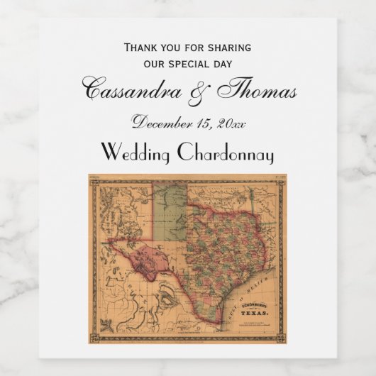 * Antiek Texas Map #1 Wijn Etiket (Enkel label)