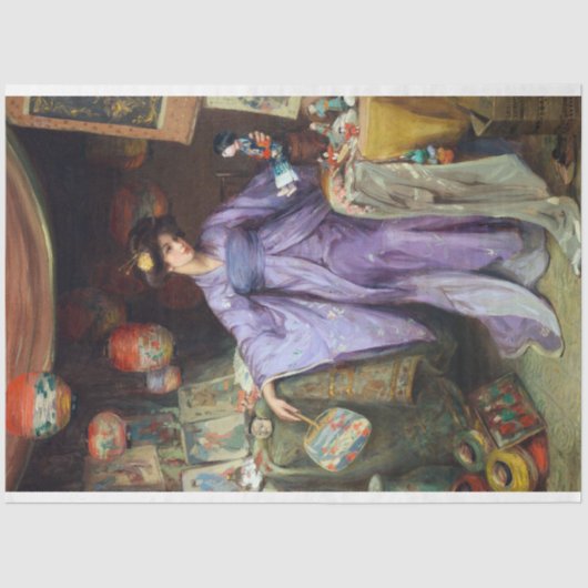  Antiek textiel Paars Kimono Tissuepapier (Voorkant)