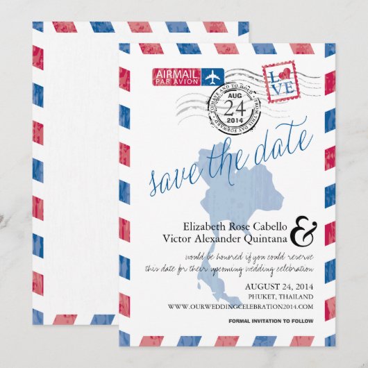 Antiek Thailand Airmail Save the Date (Voorkant / Achterkant)