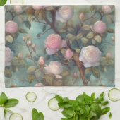 Antiek thee rozen op blauwgroen patroon theedoek (Gevouwen)