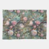 Antiek thee rozen op blauwgroen patroon theedoek (Horizontaal)