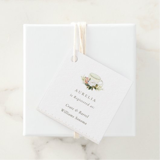 Antiek theekopje bloemige theepartij registratie bedankjes labels (In situ)