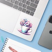 Antiek theekopje Flowers Sticker (Laptop met iPhone)