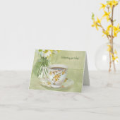 antiek theekopje met madeliefje Verjaardag Kaart (Gele Bloem)