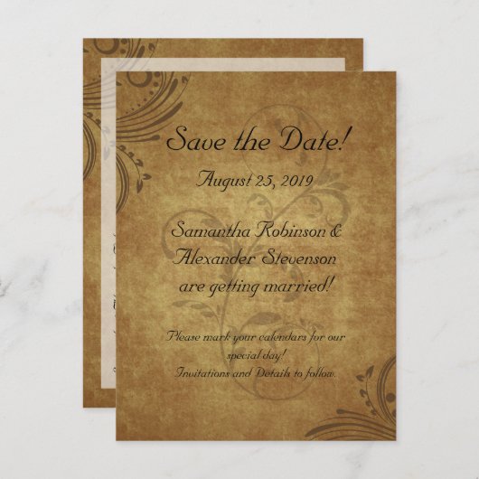 Antiek Theevel Swirl Save the Date Kaart (Voorkant / Achterkant)