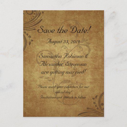 Antiek Theevel Swirl Save the Date Kaart (Voorkant)