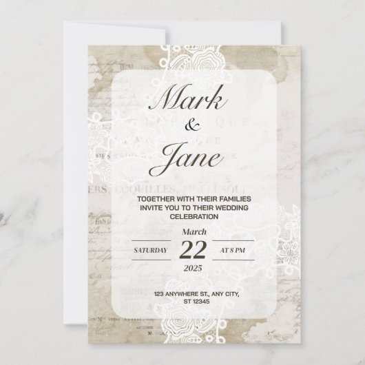 Antiek  thema huwelijksuitnodiging kaart (Voorkant)