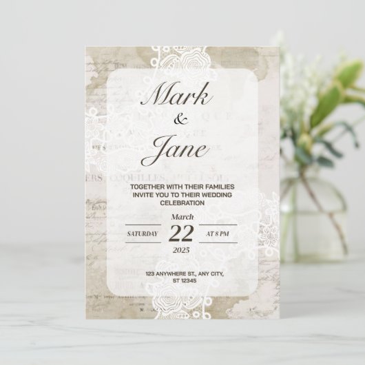 Antiek  thema huwelijksuitnodiging kaart (Staand voorkant)
