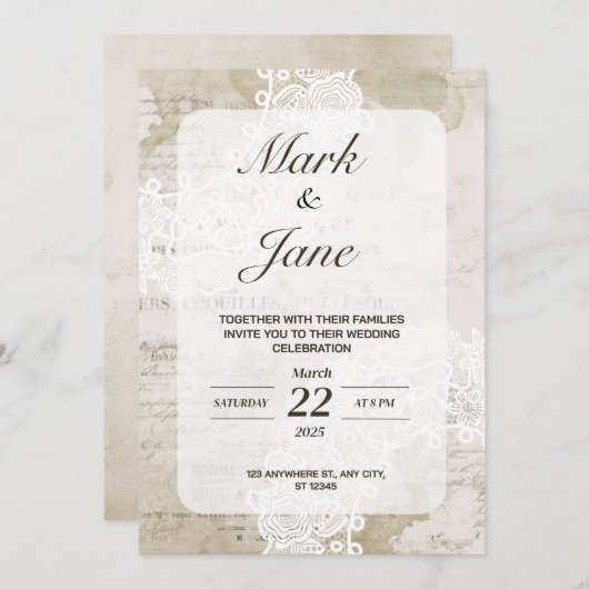 Antiek  thema huwelijksuitnodiging kaart (Voorkant / Achterkant)