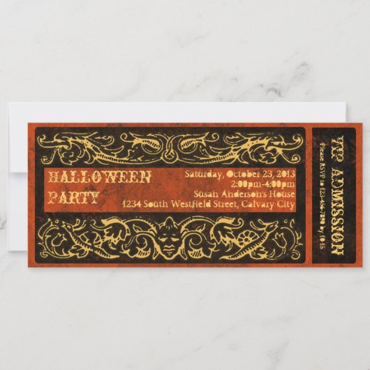 Antiek  Ticket Halloween Feest Kaart (Voorkant)
