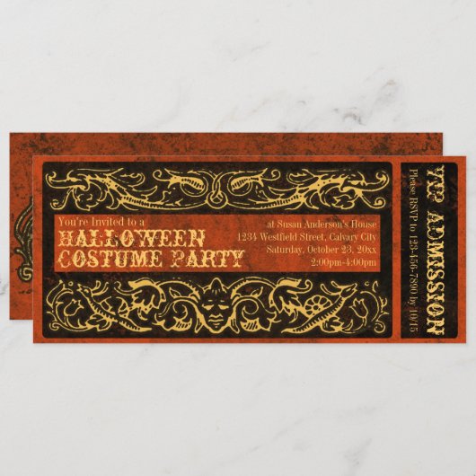 Antiek Ticket Halloween Kostuum Party  Kaart (Voorkant / Achterkant)