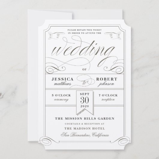 Antiek Ticket Vintage Wedding Kaart (Voorkant)