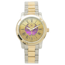 ANTIEK TIJD Paarse Amethyst-stenen, goudgeel Horloge