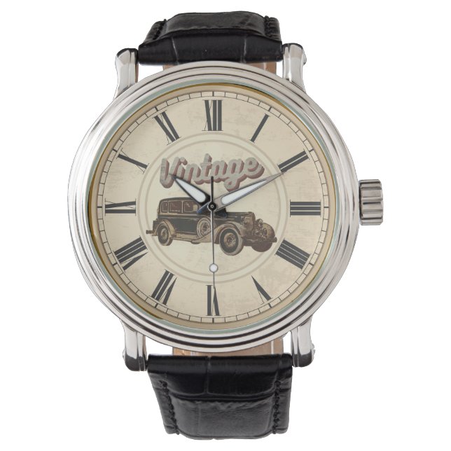 ANTIEK TIJD ROMAN NUMERALS VINTAGE CAR HORLOGE (Voorkant)
