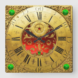 Antiek tijd, Shamrocks, Ruby Gemstenen, Gold Yello Vierkante Klok