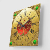 Antiek tijd, Shamrocks, Ruby Gemstenen, Gold Yello Vierkante Klok (Hoek)