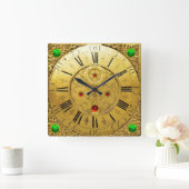 Antiek tijd, Shamrocks, Ruby Gemstenen, Gold Yello Vierkante Klok (Huis)