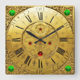 Antiek tijd, Shamrocks, Ruby Gemstenen, Gold Yello Vierkante Klok