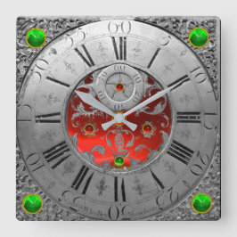Antiek tijd, Shamrocks, Ruby Gemstone Silver Vierkante Klok