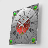 Antiek tijd, Shamrocks, Ruby Gemstone Silver Vierkante Klok (Hoek)
