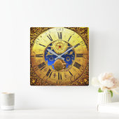 ANTIEK tijd, zon, maan, sterren, blauwe em, goudge Vierkante Klok (Huis)