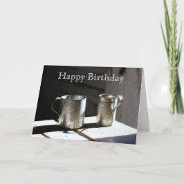 Antiek Tin Cups Happy Birthday Kaart