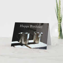 Antiek Tin Cups Happy Birthday Kaart