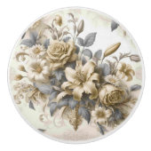 Antiek Tinge Yellow Floral Perfection Keramische Knop (Voorkant)