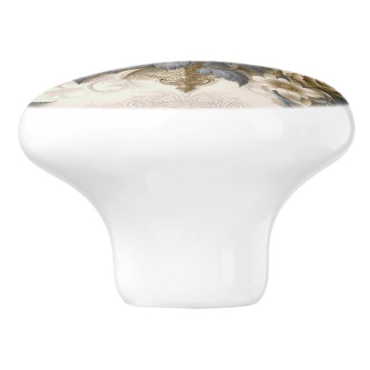 Antiek Tinge Yellow Floral Perfection Keramische Knop (Zijkant)