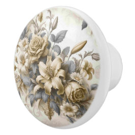 Antiek Tinge Yellow Floral Perfection Keramische Knop