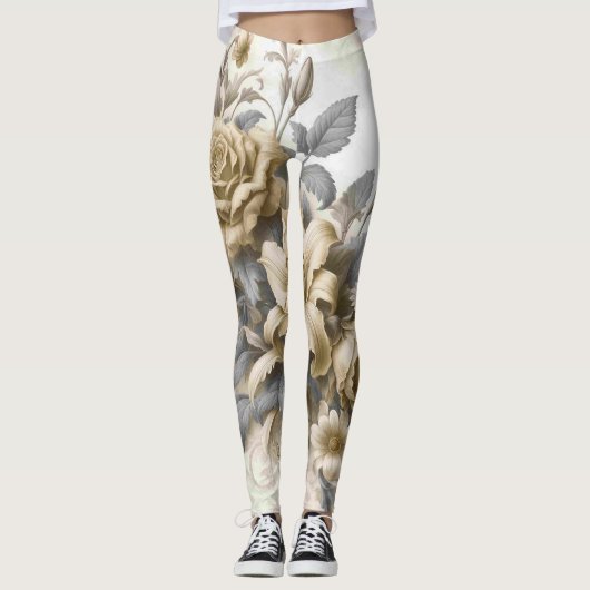 Antiek Tinge Yellow Floral Perfection Leggings (Voorkant)