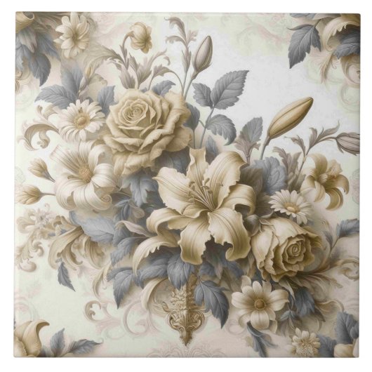 Antiek Tinge Yellow Floral Perfection Tegeltje (Voorkant)