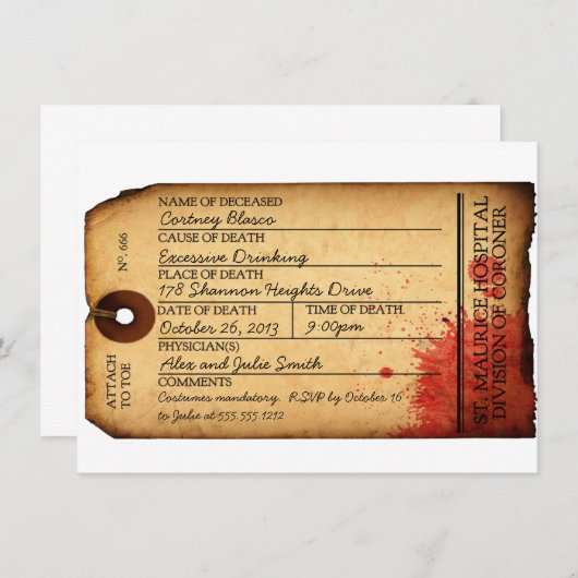 Antiek Toen Label Uitnodiging - Morgue - Halloween (Voorkant / Achterkant)