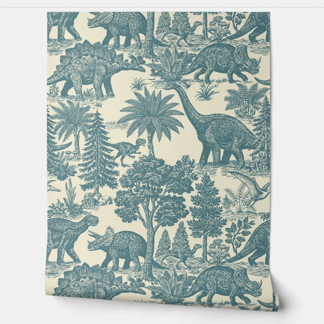 Antiek toile-patroon met dinosaurussen  behang (Afrollen)